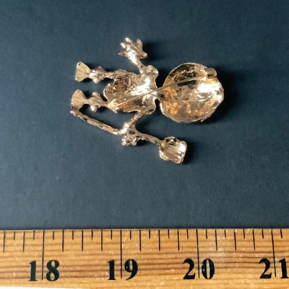 Gothic Skeleton Red Rose Enamel Brooch Skull Pin Spooky Halloween Vtg Style